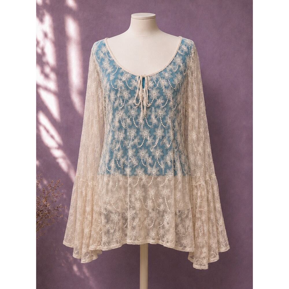 Rancho estancia sheer floral lace embroidered top